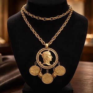 Vintage Gold Coin Pendant Necklace